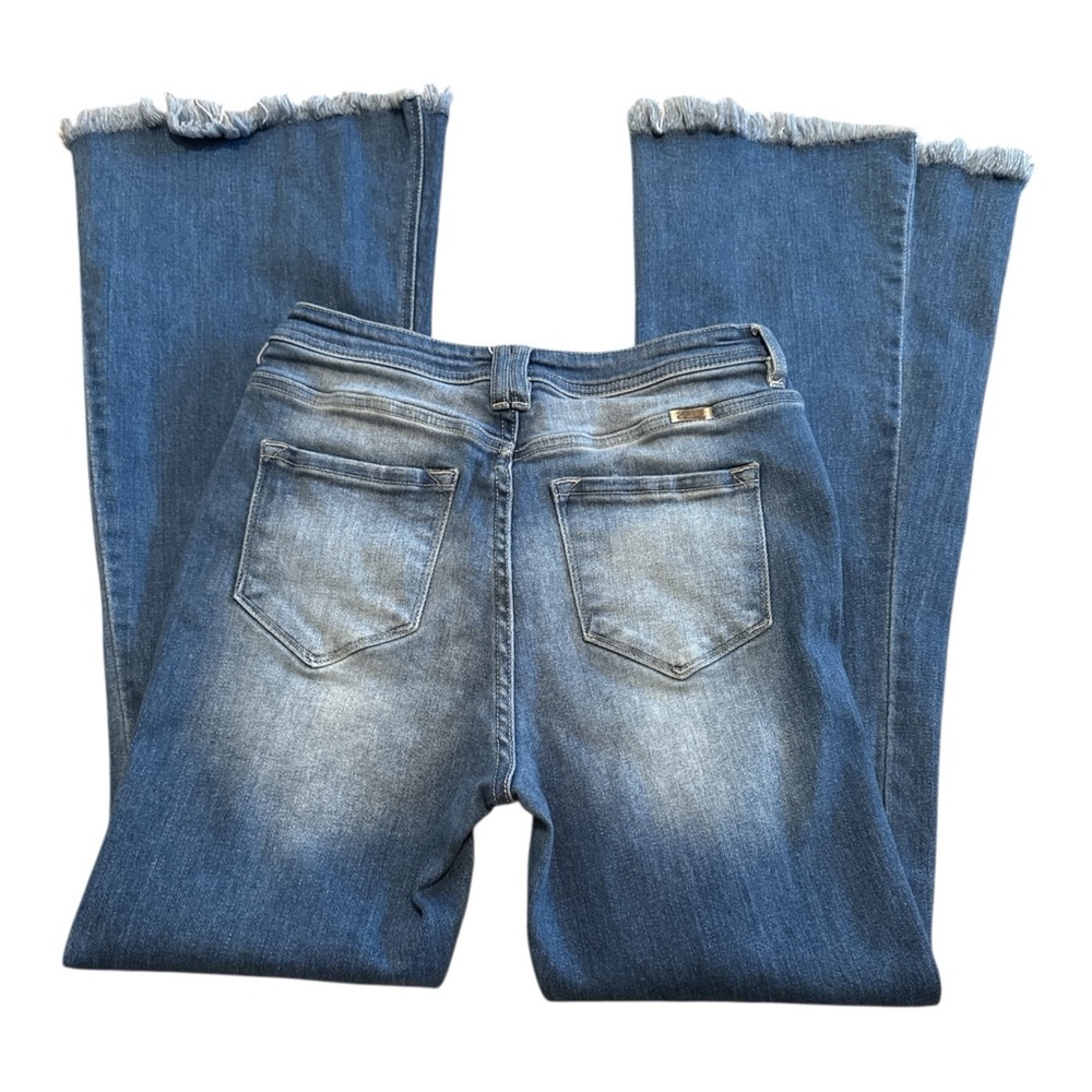 KanCan High Rise Flare Jeans 9 28 Distressed Raw Hem Button Fly Y2K Retro Boho - Picture 7 of 10